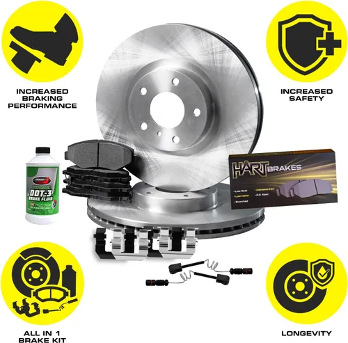 Miniatura 4 de Hart Brakes Kit de frenos y rotores traseros delanteros Pastillas de freno delanteras y traseras Rotores y pastillas de frenos Pastillas