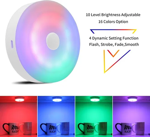 Miniatura 2 de Bason - Luminarias redondas recargables con control remoto, con luces que cambian de color. Iluminación LED ideal para colocar debajo de gabinetes.
