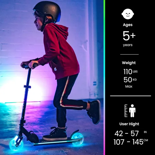 Miniatura 5 de Patinete Aero para niños de 5 a 8 años, luces dinámicas, freno de mano y absorción de golpes, scooter de 2 ruedas para niños y niñas, plegable