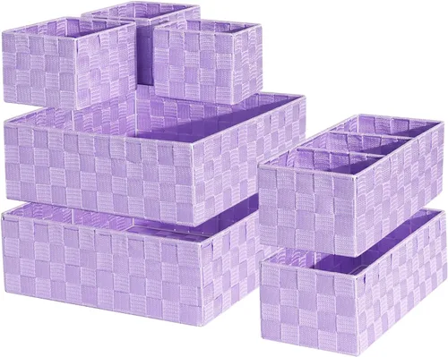 Miniatura 10 de Organizador de cajones, cestas de cubo para estantes de almacenamiento, canasta tejida pequeña hecha a mano, contenedores de almacenamiento poco
