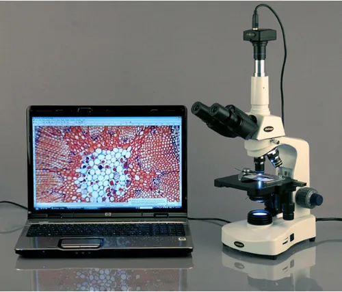 Miniatura 5 de AmScope Microscopio compuesto trinocular Siedentopf T340B-LED, aumento 40X-2000X, oculares Brightfield, WF10x y WF20x, iluminación LED, condensador