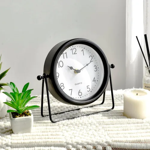 Miniatura 8 de EMAX HOME Reloj de escritorio y estante negro pequeño, 5.9 x 6.9 pulgadas, retro, elegante, reloj de mesa con cubierta de cristal, silencioso sin