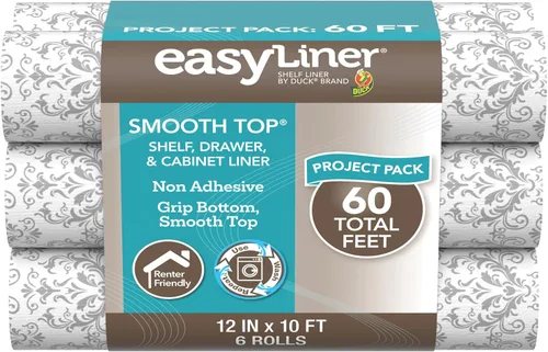 Smooth Top EasyLiner para armarios y cajones, fácil de instalar y cortar para ajustar, revestimiento de papel para estantes y cajones no adhesivo,