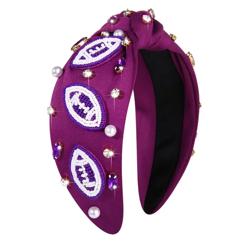 Miniatura 7 de Diademas anudadas de fútbol para mujer, diadema deportiva para el día del juego, diadema de cristal perlado con nudo superior ancho, accesorios