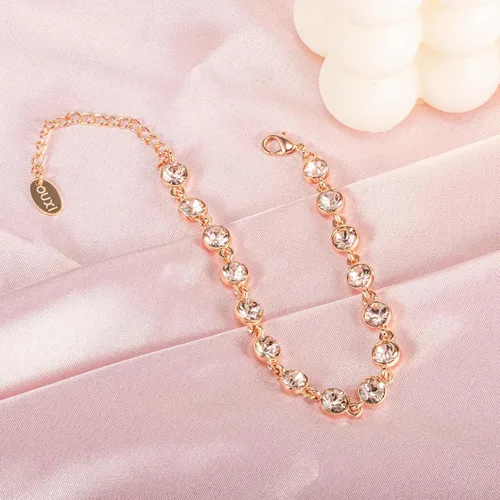 Miniatura 20 de Light Pink Crystal Bracelets for Women Trendy, OUXi 18K Rose Gold Plated Cubic Zirconia Wedding Tennies Jewelry Bracelets, Dainty Birthstone Hand