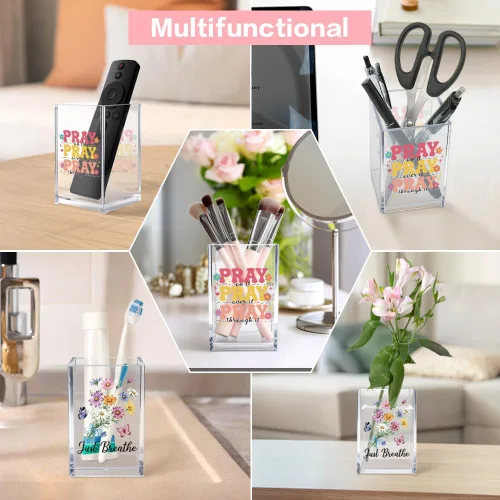 Miniatura 6 de Just Breathe - Paquete de 2 portalápices cosméticos de acrílico, organizador de brochas de maquillaje inspirador, regalos de fe para mujeres