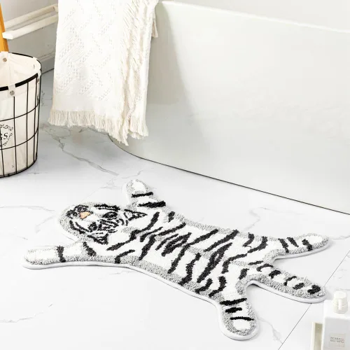 Tapete de baño de tigre para baño, diseño de dibujos animados de tigre blanco, antideslizante, absorbente, pequeño, decoración de baño, alfombra