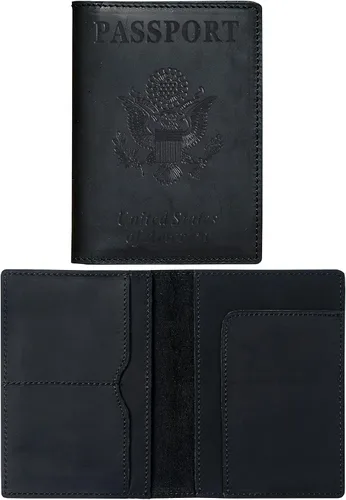 Miniatura 21 de HIFA Funda de cuero para pasaporte, funda para pasaporte hecha a mano con ranura para tarjetas y boletos, piel auténtica, diseño elegante, fácil