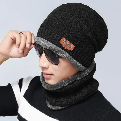Miniatura 2 de Conjunto de gorro y bufanda de invierno cálido y elegante gorro de punto para hombres y mujeres
