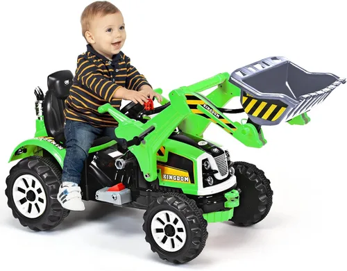 Miniatura 6 de Costzon Excavadora para montar, vehículos de construcción a batería de 12V para niños con cargador frontal, bocina, cinturón de seguridad, ruedas
