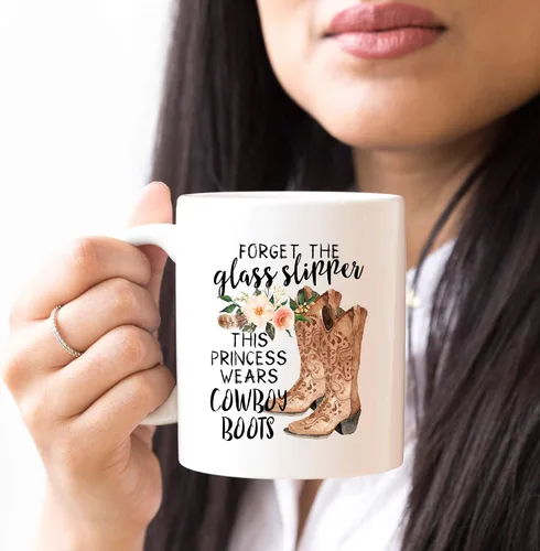Miniatura 5 de YouNique Designs Forget The Slippers This Princess Wears Cowboy Boots - Taza de 11 onzas, taza de café para mujer, taza de café de vaquera (blanco)