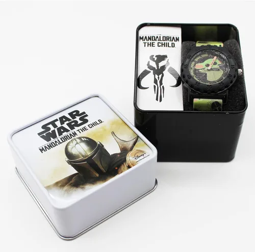 Miniatura 5 de Accutime Star Wars Baby Yoda - Reloj de pulsera analógico de cuarzo con cara pequeña, detalles negros para niñas, niños, niños de todas las edades