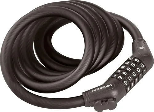 Miniatura 2 de Retrospec Grizzly Plus - Candado de combinación para bicicleta, resistente antirrobo con combo personalizado de 5 dígitos, cable resistente a cortes