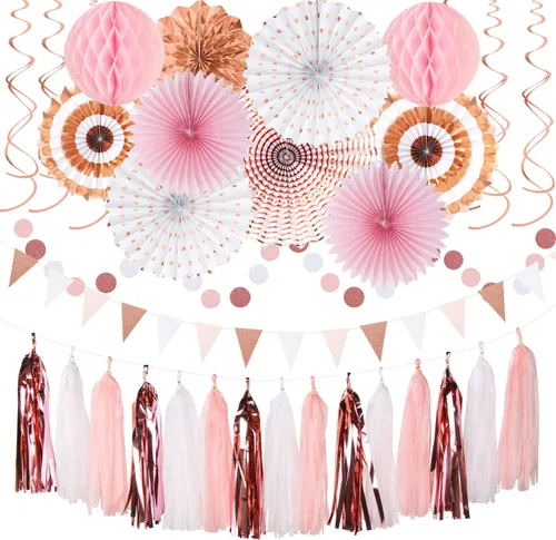 Miniatura 19 de Kits de decoración para fiestas negro blanco-plata - 33 piezas, banderas, guirnaldas con borlas para graduación, pompones de papel de seda tipo