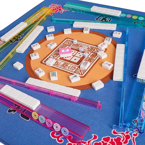 Miniatura 5 de Juego de Mahjong Americano GUSTARIA, 166 Azulejos Blancos Premium, 4 Estantes/Empujadores de Color Todo en Uno, Juego Completo Clásico de Azulejos
