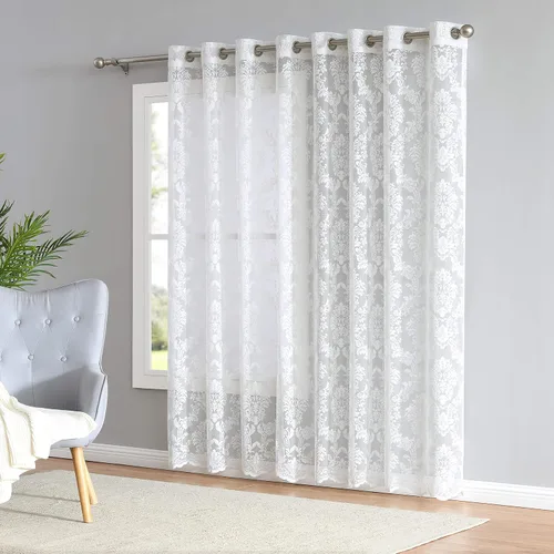 Miniatura 2 de LinenZone Par de 2 paneles de cortina de encaje de punto con parte inferior festoneada. Elegantes cortinas de encaje de granja para sala de estar