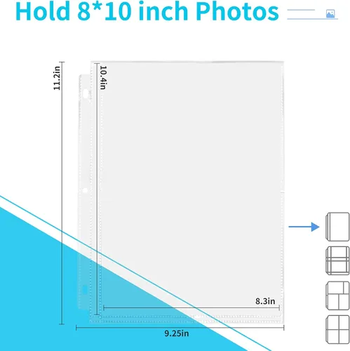 Miniatura 2 de Fabmaker Paquete de 30 fundas de fotos para carpeta de 3 anillos (8 x 10, para 60 fotos), protectores de páginas de archivo, páginas de repuesto