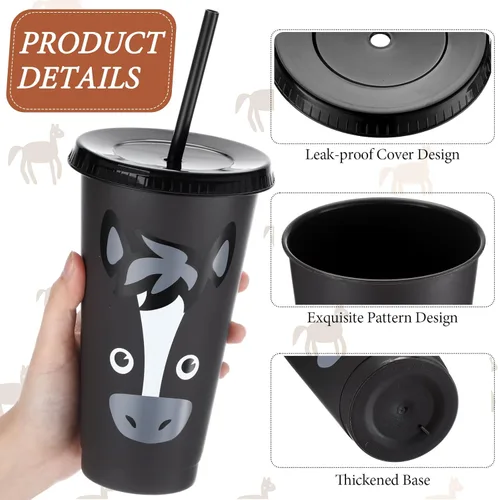 Miniatura 2 de Mifoci 24 tazas de caballo de 24 onzas con tapa, tazas de vaquero con pajita, decoraciones de cumpleaños, vasos de plástico reutilizables