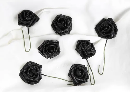 Miniatura 7 de Flores negras con purpurina, 30 unidades, flores artificiales con purpurina, rosas de espuma con tallo, flores sintéticas para bricolaje, ramo
