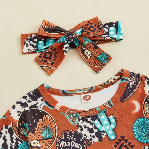 Miniatura 5 de Kayotuas Mameluco de manga acampanada para bebé niña con estampado de vaca floral con diadema para bebé