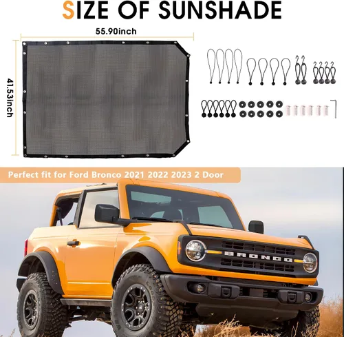 Miniatura 5 de Parasol para accesorios Ford Bronco 2021 2022 2023 2024 2025 2 puertas, parasol de malla frontal Bimini cubierta superior para Bronco de 2 puertas