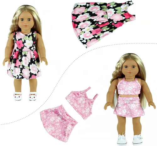 Miniatura 6 de ReeRaa 20 piezas de ropa de muñeca de 18 pulgadas y accesorios para muñecas americanas de 18 pulgadas, regalo incluyendo 10 juegos completos de ropa