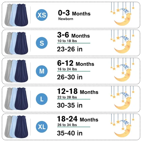 Miniatura 5 de BSTOPPT - Paquete de 3 sacos de dormir para bebés de 0 a 6 meses, 100 % rayón y algodón, con cierre de 2 vías, cómodos, elásticos y delgados. TOG
