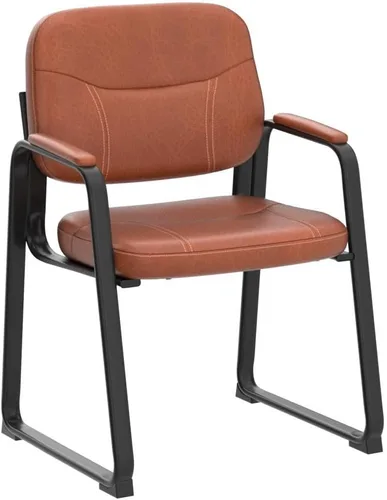 Miniatura 4 de CLATINA Sillas de recepción de espera sin ruedas, silla de invitados de cuero con brazos acolchados, modernas sillas de escritorio de oficina marrón
