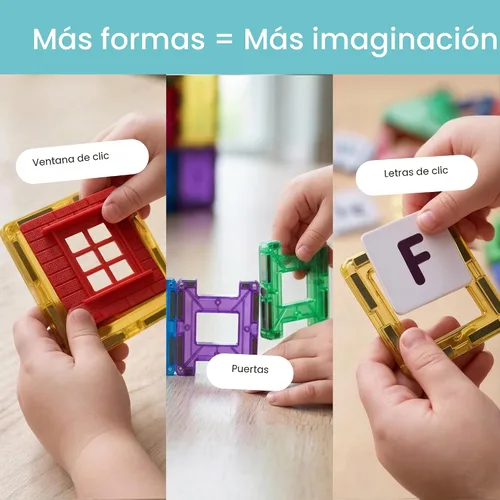 Miniatura 2 de Playmags - Azulejos magnéticos para niños – Juego de construcción con imanes de 100 piezas para niños pequeños de 1 a 5 años Juguete Stem