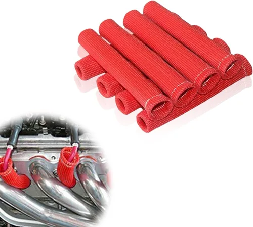8 botas de protección de bujías, botas de alambre de bujía de 1200 grados, funda protectora de protección térmica, funda aislante de protección Rojo