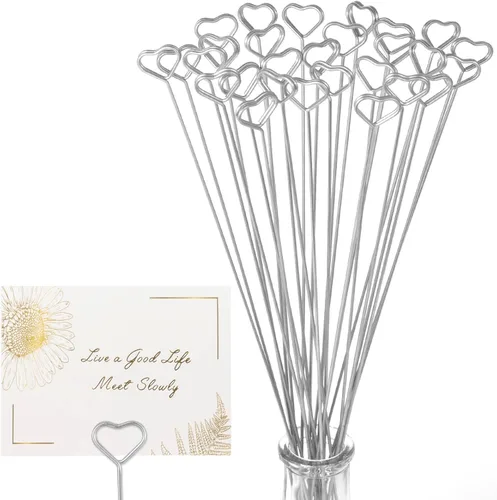 Miniatura 10 de Avsty 30 tarjeteros florales con púas de alambre para bodas, soporte de clip de fotos de metal, soporte para números de nombre de mesa, soporte