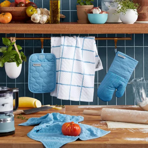 Miniatura 2 de KITCHENAID Guante para horno de tela de rizo de algodón acolchado, agarradera, toalla de cocina, juego de 4 piezas, resistente al calor, agarre
