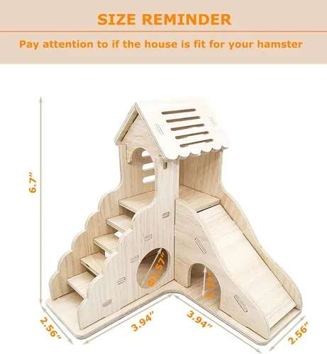 Miniatura 2 de Accesorios de jaula de escondite para hámster Sirvarni - Casa y hábitat de hámster en madera con cabaña oculta, escalera para escalar y tobogán