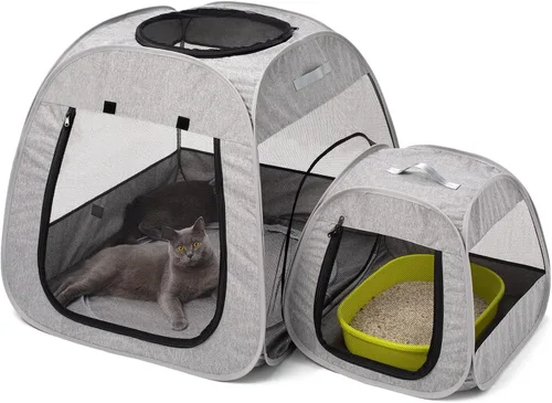 Tenrai Corralito Portátil para Gatos, Diseño Trapezoidal para Mejor Estabilidad, Carpa Plegable para Mascotas para Uso Interior y Exterior de