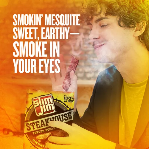 Miniatura 4 de Slim Jim Tiras de carne ahumada, sabor a mezquite ahumado, 0.28 oz de proteína por porción, regalo de aperitivo de carne para el día del padre, 3.15