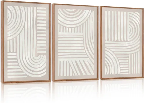 Miniatura 15 de Aryroi Juego de arte de pared en lienzo abstracto grande con marco floral, estilo bohemio, retro, neutro, flores silvestres, arte botánico de flores