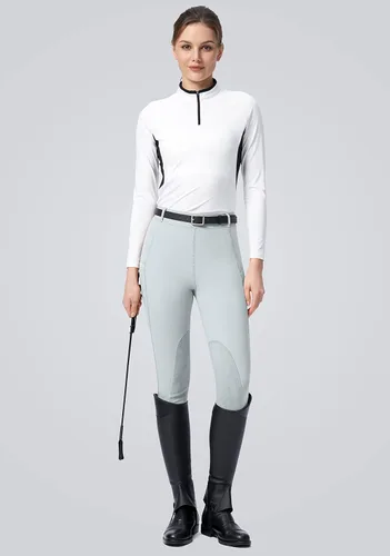 Miniatura 6 de SANTINY Pantalones de equitación para mujer con bolsillos con cremallera, mallas de escuela con parche en la rodilla, pantalones ecuestres para mujer