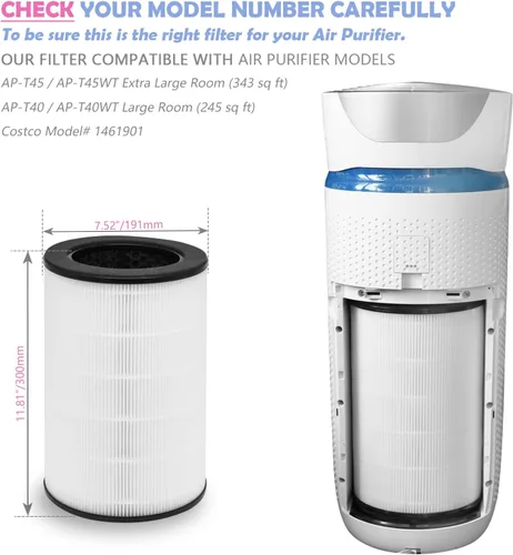 Miniatura 3 de AP-T40FL - Filtro de repuesto compatible con modelos de purificador de aire Homedics # AP-T45, AP-T45WT, AP-T40, AP-T40WT, AP-T40WTAR,1461901