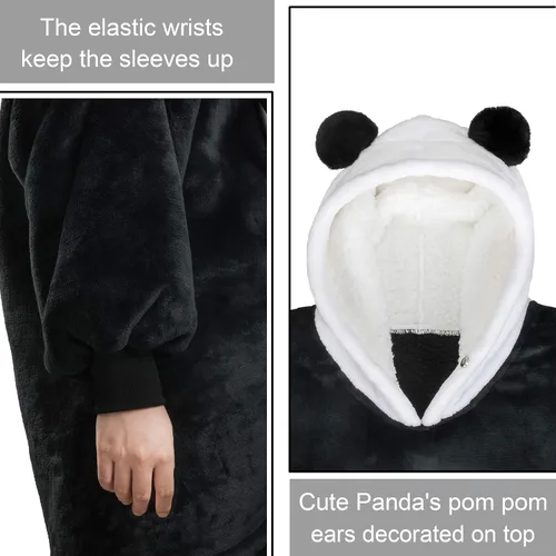 Miniatura 4 de Solaris Manta con capucha estilo oso panda, sudadera con capucha de sherpa súper suave, cálida y acogedora con bolsillo grande, para adultos y Panda