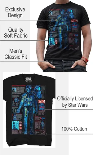 Miniatura 2 de STAR WARS Darth Vader Blueprint Schematic Design - Camiseta gráfica para hombre color negro Negro