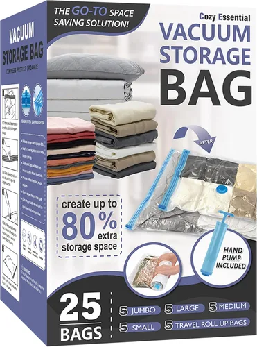 Miniatura 21 de Cozy Essential Vacuum Storage Bags, 80% Compression Vacuum Seal Space Saver Plastic Packaging Bags for Clothes, Blankets, Pillow, Bedding