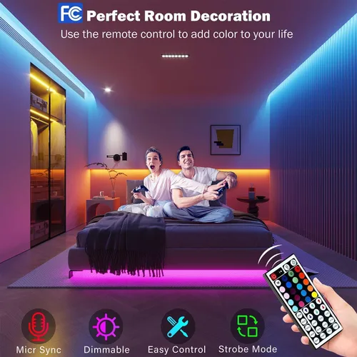 Miniatura 3 de Leeleberd - Tira de luces LED de 32.8 pies, con aplicación inteligente, sincronización de música, cambio de color, tiras de luz LED RGB