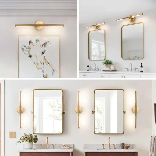Miniatura 2 de Lámparas doradas para baño sobre espejo de 24 pulgadas, 18W 360° Giratorias Regulables 4000K Lámpara de Tocador LED de Latón, Luces de Tocador