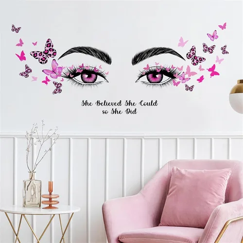 Miniatura 5 de Calcomanías de pared de mariposa con ojos de pestañas rosadas, citas inspiradoras de sacinora con palabras motivacionales, calcomanías de pared