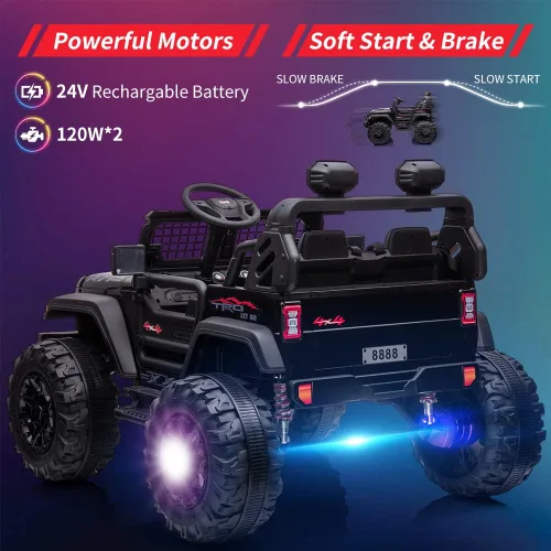 Miniatura 5 de Camión de paseo para niños de 24 V y 2 plazas con control remoto, asiento grande de 20 pulgadas + ruedas de 15.5 pulgadas, vehículo eléctrico