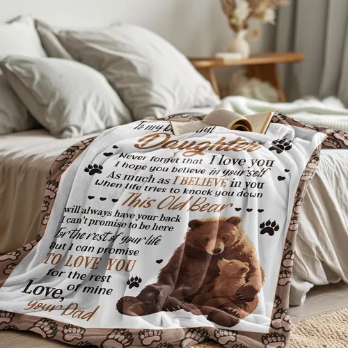 Miniatura 5 de UFOORO Manta para hija, manta de forro polar suave con diseño de oso abrazo de oso, regalo sincero de padre a hija, el mejor regalo para hijas