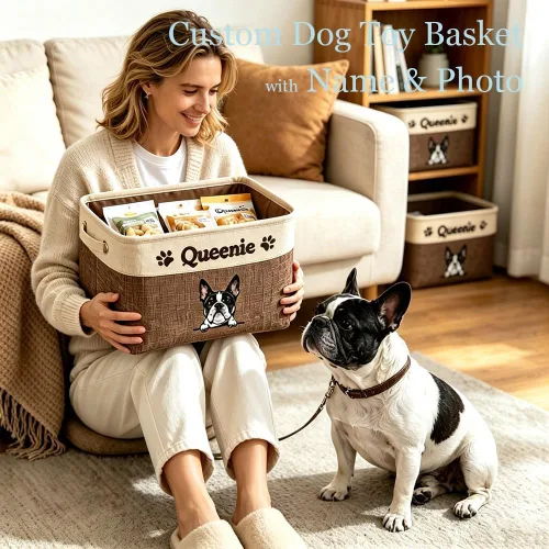 Miniatura 2 de Cesta de almacenamiento plegable personalizada con lindo borde de perro, plegable y resistente de tela resistente para juguetes de mascotas, cubo