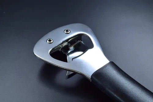 Miniatura 4 de Seki Japan - Abrelatas manual de mano, abrebotellas de acero inoxidable resistente, mango de plástico negro de 5.9 pulgadas para zurdos