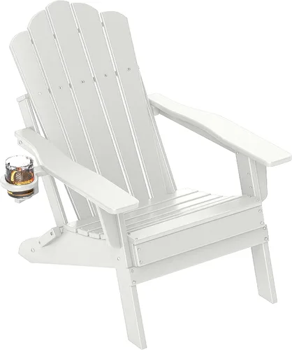 FOOWIN Adirondack - Silla plegable de polietileno de alta densidad para patio con soporte para tazas, silla de plástico resistente de 400 libras