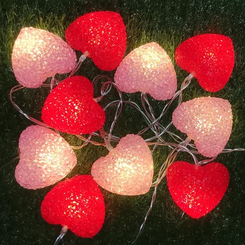 Miniatura 2 de Cadena de luces de San Valentín alimentadas por pilas, 6.8 pies, 10 luces LED de corazón con temporizador remoto, decoración de San Valentín, luz